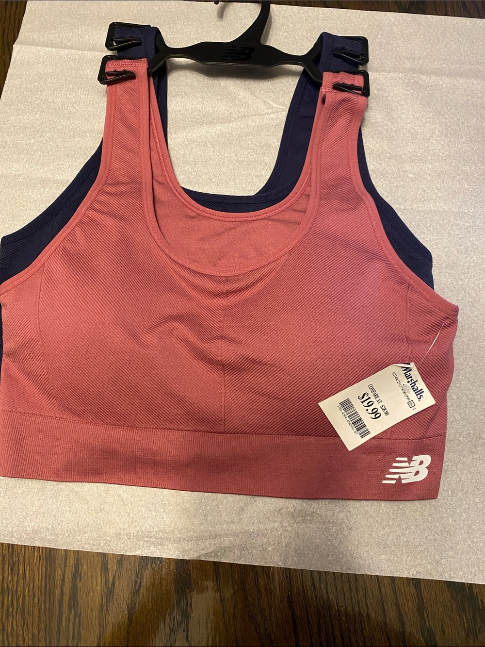 New Balance Pink and Navy Dual-Layer Adjustable Sports Bra